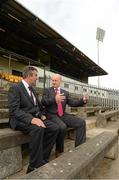 3 September 2012; Tom Daly, Chairman of the Casement Park Stadium redevelopment Board, and Bill Dowey, Chief Designer at Mott McDonald Ltd, at the annoucement by Ulster GAA Council of the appointment of World renowned Stadium Designers Mott McDonald Ltd, for the design of the new stadium on the site of Casement Park, Belfast. Announcement of Casement Park Stadium Redevelopment, Casement Park, Belfast, Co. Antrim. Picture credit: Oliver McVeigh / SPORTSFILE