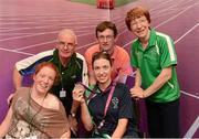 3 September 2012; Team Ireland's Helen Kearney, from Dunlaven, Co. Wicklow, individual championship test - silver grade Ia winner, with her father Michael, mother Mary, John, brother, and Brona, sister, at the team lodge. London 2012 Paralympic Games, Team Lodge, Stratford, London, England. Picture credit: Brian Lawless / SPORTSFILE