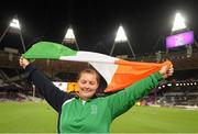 4 September 2012; Ireland's Orla Barry, from Ladysbridge, Cork, celebrates after winning bronze in the women's discus throw F57/58 final. London 2012 Paralympic Games, Discus Throw, Olympic Stadium, Olympic Park, Stratford, London, England. Picture credit: Brian Lawless / SPORTSFILE