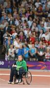 4 September 2012; Ireland's Orla Barry, from Ladysbridge, Cork, waits to compete in the women's discus throw F57/58 final where she went on to win a bronze medal. London 2012 Paralympic Games, Discus Throw, Olympic Stadium, Olympic Park, Stratford, London, England. Picture credit: Brian Lawless / SPORTSFILE