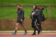 30 October 2017; Rhys Marshall and Rory Scannell Munster make their way out for Munster Rugby Squad Training at the University of Limerick in Limerick. Photo by Diarmuid Greene/Sportsfile