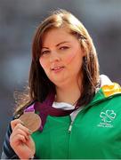 5 September 2012; Ireland's Orla Barry, from Ladysbridge, Cork, after she was presented with her bronze medal following the women's discus throw F57/58 final. London 2012 Paralympic Games, Discus Throw, Olympic Stadium, Olympic Park, Stratford, London, England. Picture credit: SPORTSFILE