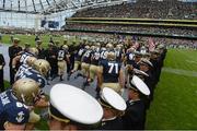 1 September 2012; Members of the US Navy form a guard of honour for the Navy team as they make their way onto the pitch. NCAA Emerald Isle Classic, Navy v Notre Dame, Aviva Stadium, Lansdowne Road, Dublin. Picture credit: Pat Murphy / SPORTSFILE