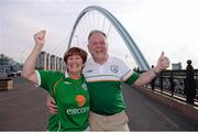 6 September 2012; Republic of Ireland supporters Eleanor and Jimmy Dunne, from Kells, Co. Kilkenny, in Astana, Kazakhstan, ahead of the Republic of Ireland's 2014 FIFA World Cup qualifier against Kazakhstan on Friday. Astana, Kazakhstan. Picture credit: David Maher / SPORTSFILE