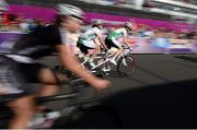 8 September 2012; Ireland's Katie-George Dunlevy, from Crawley, England, left, and pilot Sandra Fitzgerald, from Cobh, Co. Cork, compete in the women's individual B road race. London 2012 Paralympic Games, Cycling, Brands Hatch, Kent, England. Picture credit: Brian Lawless / SPORTSFILE