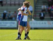 8 September 2012; Michelle Ryan, left, and Aileen Wall, Waterford, celebrate victory after the game. TG4 All-Ireland Ladies Football Intermediate Championship Semi-Final, Fermanagh v Waterford, St. Brendan’s Park, Birr, Co. Offaly. Picture credit: Barry Cregg / SPORTSFILE