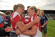 8 September 2012; Juliet Murphy and Deirdre O'Reilly, right, Cork, celebrate victory after the game. TG4 All-Ireland Ladies Football Senior Championship Semi-Final, Cork v Monaghan, St. Brendan’s Park, Birr, Co. Offaly. Picture credit: Barry Cregg / SPORTSFILE