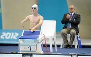 8 September 2012; Ireland's James Scully, from Ratoath, Co. Meath, prepares for the men's 100m freestyle - S5 final. London 2012 Paralympic Games, Swimiming, Aquatics Centre, Olympic Park, Stratford, London, England. Picture credit: Brian Lawless / SPORTSFILE