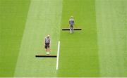 9 September 2012; Groundstaff make final preparations to the pitch before the games. GAA Hurling All-Ireland Senior Championship Final, Kilkenny v Galway, Croke Park, Dublin. Photo by Sportsfile