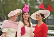 9 September 2012; Enjoying a day at the races are, from left, Sarahgene Loughnan, from Birr, Co. Offaly, Helen Noud and Maria Osbourne, both from Kilrush, Co. Kildare. Curragh Racecourse, the Curragh, Co. Kildare. Picture credit: Barry Cregg / SPORTSFILE