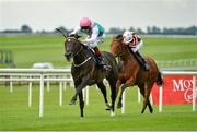 9 September 2012; Famous Name, with Pat Smullen up, on the way to winning the Refuse To Bend Solonaway Stakes, from eventual second placed One Spirit, with Niall McCullagh up at Curragh Racecourse, the Curragh, Co. Kildare. Photo by Barry Cregg/Sportsfile