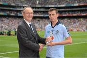 9 September 2012; Cormac Costello, Dublin, is presented with his Electric Ireland Man of the Match award by Electric Ireland General Manager Liam Molloy. GAA Hurling All-Ireland Minor Championship Final, Dublin v Tipperary, Croke Park, Dublin. Picture credit: Pat Murphy / SPORTSFILE