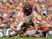 9 September 2012; Eoin Larkin, Kilkenny, is fouled by Galway's Kevin Hynes and James Skehill, bottom, which resulted in a penalty. GAA Hurling All-Ireland Senior Championship Final, Kilkenny v Galway, Croke Park, Dublin. Picture credit: Pat Murphy / SPORTSFILE