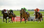 9 September 2012; Montebell, second from right, with Shane Foley up, leads the field towards the finish line during the Profound Beauty European Breeders Fund Autumn Fillies Handicap. Curragh Racecourse, the Curragh, Co. Kildare. Picture credit: Barry Cregg / SPORTSFILE