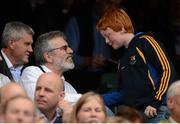 9 September 2012; Gerry Adams T.D. meets a young supporter ahead of the game. GAA Hurling All-Ireland Senior Championship Final, Kilkenny v Galway, Croke Park, Dublin. Photo by Stephen McCarthy/Sportsfile