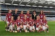9 September 2012; Representing Galway camogie in the INTO/RESPECT Exhibition GoGames at the GAA Hurling All-Ireland Senior Championship Final between Kilkenny and Galway are, front row, from left, Blanaid Savage, St. Patrick’s P.S., Ballygalget, Co. Down, Ciara Ni Cheallaigh, Gaelscoil Chluain Dolcain, Co. Dublin, Amy Mulkeen, St. Brigid’s N.S., Tooreen, Ballyhaunis, Co. Mayo, Rebecca Kelly, Our Lady’s & St Mochua’s P.S., Co. Armagh, Siobhan Mc Grath, Scoil Bhride, New Inn, Ballinasloe, Co. Galway, Orla Martin, Mary Help of Christians G.N.S., Co. Dublin, and back row, from left, Dearbhla Egan, Crecora, Patrickswell, Co. Limerick, Eibhlin McKiernan, coach, Aoife McClafferty, St. Mary’s P.S., Cushendall, Co. Antrim, Nessa Mc Garthy, Ardfert N.S., Ardfert, Co. Kerry, Anne Fay, INTO President, Sarah Scott, St Mura’s N.S., Tooban, Co. Donegal. Croke Park, Dublin. Picture credit: Pat Murphy / SPORTSFILE