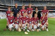 9 September 2012; Representing Galway hurling in the INTO/RESPECT Exhibition GoGames at the GAA Hurling All-Ireland Senior Championship Final between Kilkenny and Galway are, front row, from left, Ben Mc Gahon, Gaelscoil De Hide, Cnoc na Cruibe, Co. Roscommon, Jack Devereux, Piercestown N.S., Drinagh, Co. Wexford, Trevor Healy, Dangan N.S., Summerhill, Co. Meath, Caolan Duffy, Tattygar P.S., Lisbellaw, Co. Fermanagh, Rory Weir, Edendork P.S., Dungannon, Co. Tyrone, Luke Finnerty, Scoil Mhuire, Lucan, Co. Dublin, and back row, from left, Sean Kelly, St. Canice’s P.S., Dungiven, Co. Derry, Eugene Fitzgibbon, coach, Niall Fitzpatrick, Lisboduff N.S., Cootehill, Co. Cavan, Shane Kiely, Scoil Mhuire N.S., Abbeyside, Dungarvan, Co. Waterford, Anne Fay, INTO President, Oscar Bent, St. Olaf’s N.S., Dundrum, Co. Dublin. Croke Park, Dublin. Picture credit: Pat Murphy / SPORTSFILE