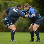 10 September 2012; Leinster's Shane Jennings and Mike Ross during squad training ahead of their Celtic League, Round 3, game against Benetton Treviso on Saturday. Leinster Rugby Squad Training and Media Briefing, Thornfields, UCD, Belfield, Dublin. Picture credit: Brendan Moran / SPORTSFILE
