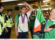 10 September 2012; Jason Smyth, from Eglinton, Co. Derry, gold medal, men's 200m -T13 and men's 100m -T13, pictured on his arrival home from the London 2012 Paralympic Games. Dublin Airport, Dublin. Photo by Sportsfile