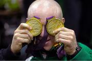 10 September 2012; Double gold medal cyclist Mark Rohan, from Ballinahown, Co. Westmeath, pictured on his arrival home from the London 2012 Paralympic Games. Dublin Airport, Dublin. Picture credit: Brian Lawless / SPORTSFILE