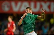 11 September 2012; Dean Shiels, Northern Ireland, celebrates after scoring his side's first goal. 2014 FIFA World Cup Qualifier Group F, Northern Ireland v Luxembourg, Windsor Park, Belfast, Co. Antrim. Picture credit: Oliver McVeigh / SPORTSFILE