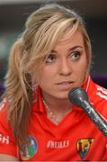 5 September 2012; Cork's Anna Geary speaking to the media during a press night ahead of their All-Ireland Senior Camogie Championship Final, in association with RTÉ Sport, against Wexford on Sunday the 16th of September. Rochestown Park Hotel, Cork. Picture credit: Barry Cregg / SPORTSFILE