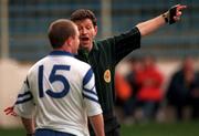 12 April 1998; Stephen McGinnity of Monaghan is sent off by referee Brian White during the Church & General National Football League semi-final match between Derry and Monaghan at Croke Park in Dublin. Photo by Ray McManus/Sportsfile
