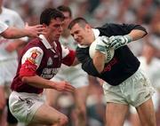 27 September 1998; Christy Byrne of Kildare in action against Padraic Joyce of Galway during the All-Ireland Senior Football Final match between Galway and Kildare at Croke Park in Dublin. Photo by Brendan Moran/Sportsfile