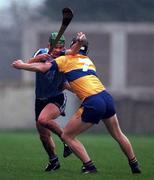 29 March 1998; Conor McCann of Dublin is tackled by Frank Lohan of Clare during the Church & General National Hurling League match between Dublin and Clare at Parnell Park in Dublin. Photo by Ray McManus/Sportsfile