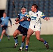 14 November 1998; Dan Shanahan of Waterford in action against David Sweeney of Dublin during the Oireachtas Cup match between Dublin and Waterford at Parnell Park in Dublin. Photo by Damien Eagers/Sportsfile