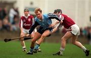 8 March 1998; Derek McMullen of Dublin in action against Eugene Cloonan of Galway during the Church & General National Hurling League match between Dublin and Galway at Parnell Park in Dublin. Photo by Brendan Moran/Sportsfile