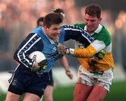 29 November 1998; Dessie Farrell of Dublin in action against Tom Coffey of Offaly during the Church & General National Football League Division 1a match between Offaly and Dublin at O'Connor Park in Tullamore, Offaly. Photo by Matt Browne/Sportsfile