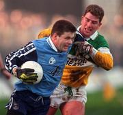 29 November 1998; Dessie Farrell of Dublin in action against Tom Coffey of Offaly during the Church & General National Football League Division 1a match between Offaly and Dublin at O'Connor Park in Tullamore, Offaly. Photo by Matt Browne/Sportsfile