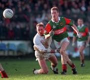 29 November 1998; James Nallen of Mayo is tackled by Willie McCreery of Kildare during the Church & General National Football League match between Kildare and Mayo at St Conleth's Park in Newbridge, Kildare. Photo by Aoife Rice/Sportsfile