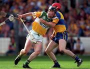 23 August 1998; Joe Errity of Offaly in action against Brian Lohan of Clare during the Guinness All-Ireland Senior Hurling Championship semi-final replay match between Offaly and Clare at Croke Park in Dublin. Photo by Ray McManus/Sportsfile