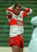 12 April 1998; Johnny McBride of Derry after being shown a red card during the Church & General National Football League semi-final match between Derry and Monaghan at Croke Park in Dublin. Photo by Ray McManus/Sportsfile
