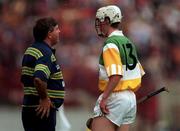 5 July 1998; Offaly manager Michael &quot;Babs&quot; Keating has a word with Darren Hannifty of Offaly during the Guinness Leinster Senior Hurling Championship Final match between Offaly and Kilkenny at Croke Park in Dublin. Photo by Ray McManus/Sportsfile