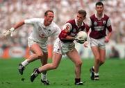 27 September 1998; Niall Finnegan of Galway in action against Willie McCreery of Kildare during the All-Ireland Senior Football Final match between Galway and Kildare at Croke Park in Dublin. Photo by Brendan Moran/Sportsfile