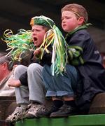 19 April 1998; Young Offaly supporters cheer on their side during the Church & General National Hurling League match between Dublin and Offaly at Parnell Park in Dublin. Photo by Damien Eagers/Sportsfile