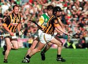 13 September 1998; PJ Delaney of Kilkenny in action against Michael Duignan of Offaly during the Guinness All-Ireland Senior Hurling Championship Final between Offaly and Kilkenny at Croke Park in Dublin. Photo by Brendan Moran/Sportsfile