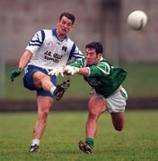 22 November 1998; Phil McCaul of Monaghan in action against Rory Gallagher of Fermanagh during the All-Ireland 'B' Football Final match between Monaghan and Fermanagh at Scotstown in Monaghan. Photo by Matt Browne/Sportsfile