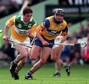 23 August 1998; Johnny Pilkington of Offaly in action against Sean McMahon of Clare during the Guinness All-Ireland Senior Hurling Championship semi-final replay match between Offaly and Clare at Croke Park in Dublin. Photo by Ray McManus/Sportsfile