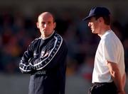 1 November 1998; Dublin manager Tommy Carr, left, and selector John O'Leary during the Church & General National Football League match between Dublin and Tyrone at Parnell Park in Dublin. Photo by Ray McManus/Sportsfile