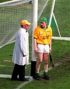 13 September 1998; Stephen Byrne of Offaly in conversation with an umpire during the Guinness All-Ireland Senior Hurling Championship Final between Offaly and Kilkenny at Croke Park in Dublin. Photo by Damien Eagers/Sportsfile