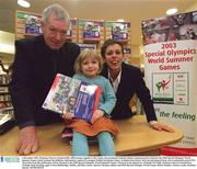 4 December 2002; Ordnance Survey Ireland (OSI), official maps supplier to the Games, has produced a limited edition commemorative Guide for the 2003 Special Olympics World Summer Games which contains the definitive information required to navigate Dublin during the Games, available from Eason & Son Ltd and all good book stores nationwide priced Û25. All profits from this publication will be donated to the 2003 Special Olympics World Summer Games. Pictured at the launch are, Malachy McVeigh, Ordnance Survey Ireland from Armagh, Ruby Keating, aged 4, from Ballsbridge, Dublin, and Rita Lawlor, Special Olympics athlete and 2003 Special Olympics World Games Board Member. Picture credit; Brendan Moran / SPORTSFILE