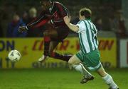 8 December 2002; Mark Rutherford, Bohemians, in action against Colm Tresson, Bray Wanderers. eircom League Premier Division, Bray Wanderers v Bohemians, Carlisle Grounds, Bray, Co. Wicklow. Soccer. Picture credit; David Maher / SPORTSFILE *EDI*
