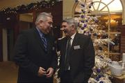 12 December 2002; Joe Kernan, the Armagh Gaelic Football Manager who was named as Philips Sports Manager of the Year 2002 speaks with Mick O'Dwyer before the ceremony, Burlington Hotel, Dublin. Picture credit; Damien Eagers / SPORTSFILE *EDI*