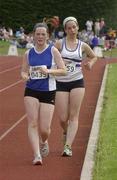 27th July 2002; The Silver Medal winner Claire Byrne, (0439), Hacketstown, Co. Carlow, during the U.18 3,000m Final at the Lucozade Sport AAI Juvenile Track & Field Championship of Ireland 2002, Tullamore Harriers Stadium, Tullamore, Co. Offaly. Athletics. Picture credit; Ray McManus / SPORTSFILE *EDI*