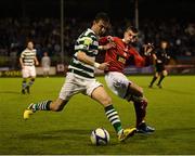 14 September 2012; Ronan Finn, Shamrock Rovers, in action against Philip Gorman, Shelbourne. FAI Ford Cup Quarter-Final, Shelbourne v Shamrock Rovers, Tolka Park, Dublin. Picture credit: David Maher / SPORTSFILE