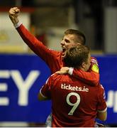 14 September 2012; Philip Hughes, 9, Shelbourne, celebrates with team-mate Kevin Dawson after scoring his side's first goal. FAI Ford Cup Quarter-Final, Shelbourne v Shamrock Rovers, Tolka Park, Dublin. Picture credit: David Maher / SPORTSFILE